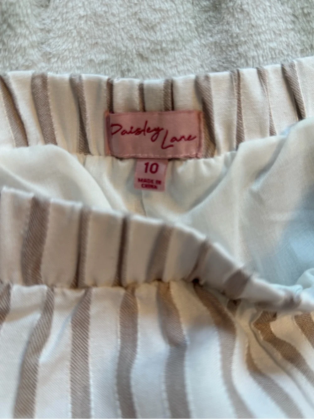 Striped Beige and White Kids Pants - Lightweight Cotton Blend